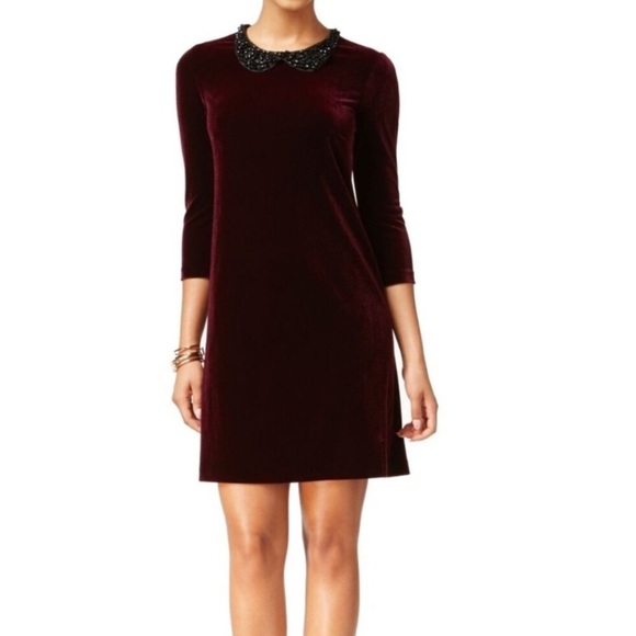 VTG BETSEY JOHNSON Velvet Embellished Peter Pan Collar Dress Size 6 - Picture 2 of 15